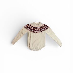 Cream Sweater Burgundy, Pink, Orange Scandinavian Pattern